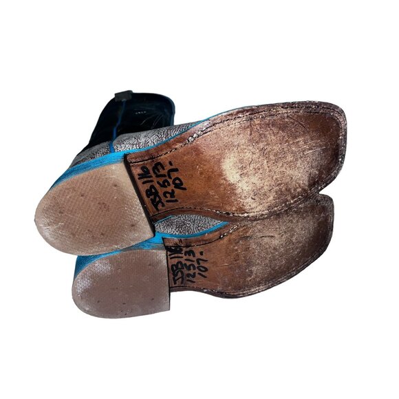 Justin Boots Womens Western Cowboy Boots Size 6.5B Turquoise Cross Square Toe - Picture 8 of 10